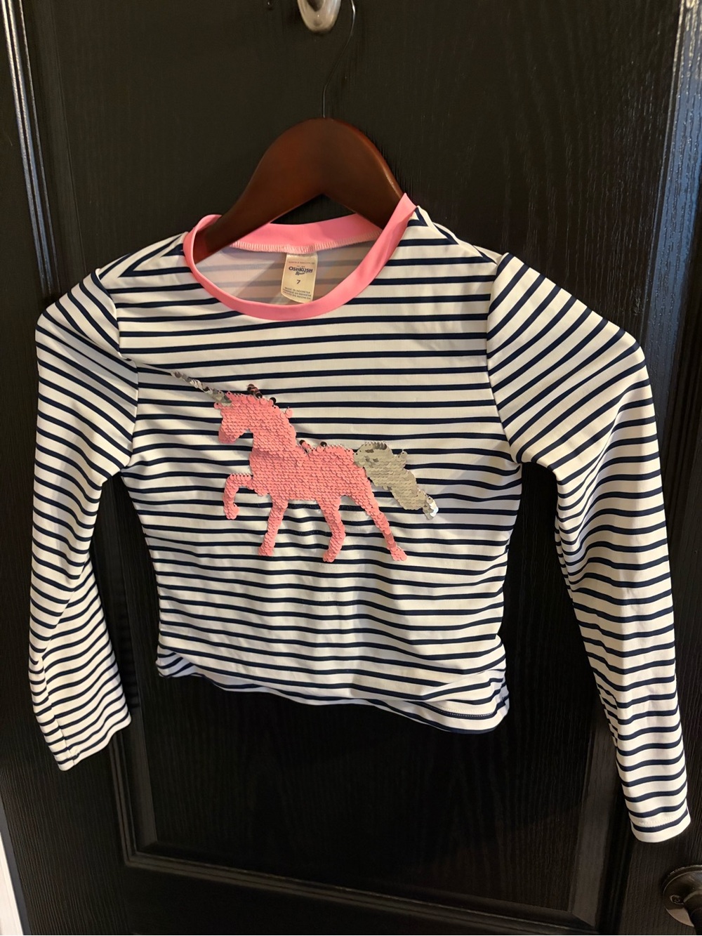OshKosh B'gosh Navy & White Stripe Rashguard with Pink Unicorn